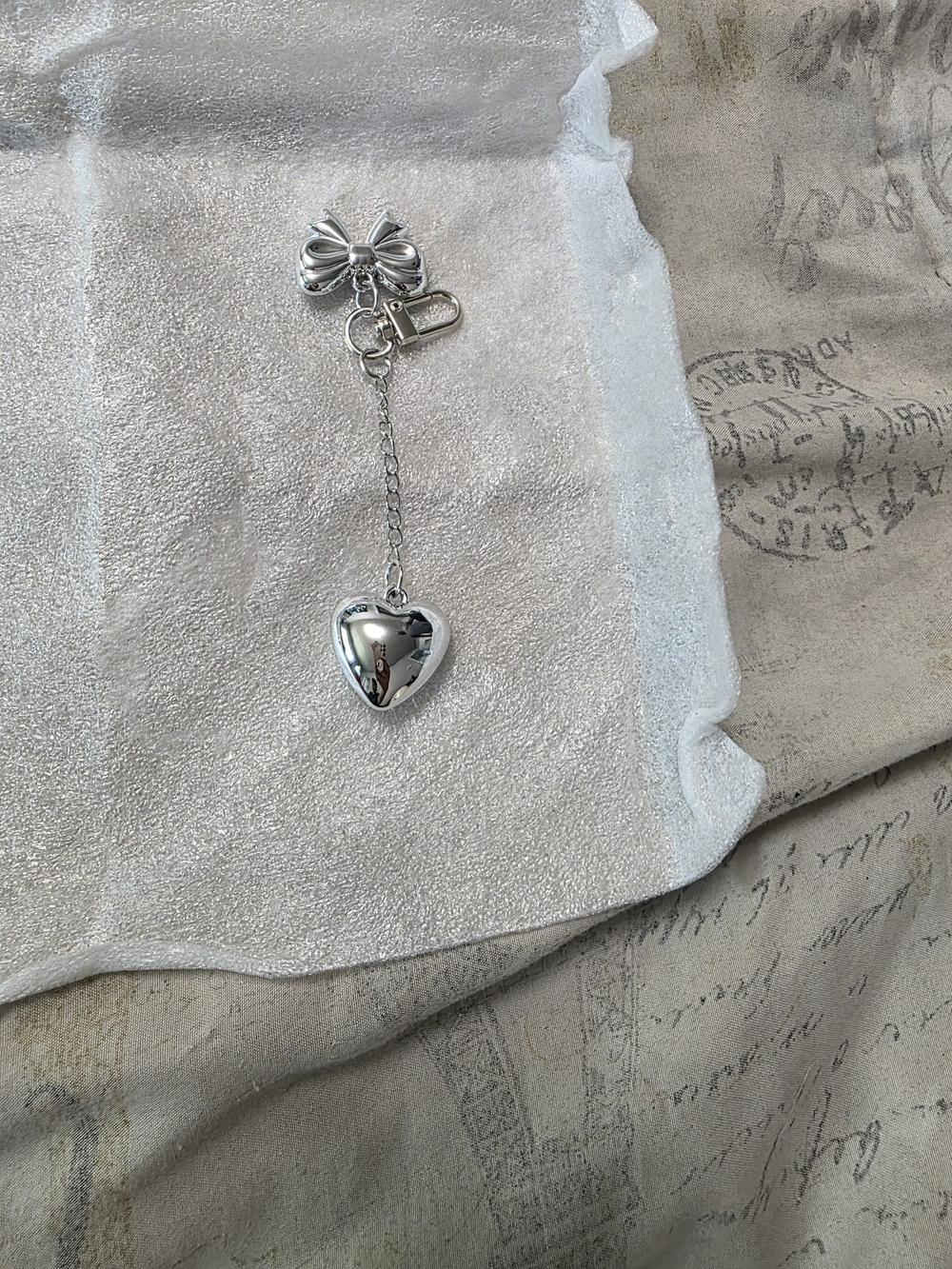 Silver Heart & Bow Dangle Purse Charm Or Keychain